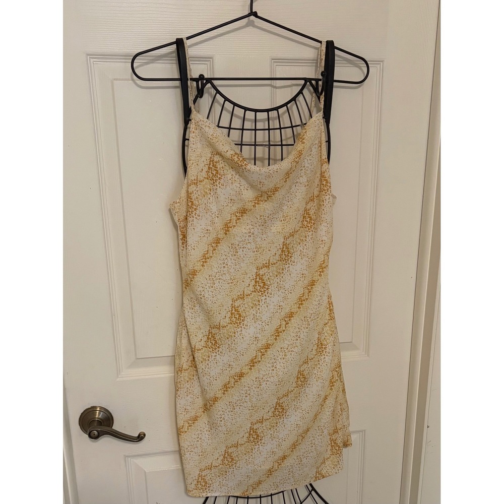 Promesa Cream Tan Snakeskin Cowl Neck Slip Mini Dress Medium